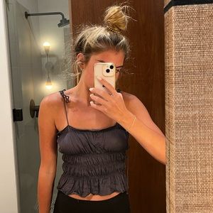 Olivaceous Satin Navy Tank Top